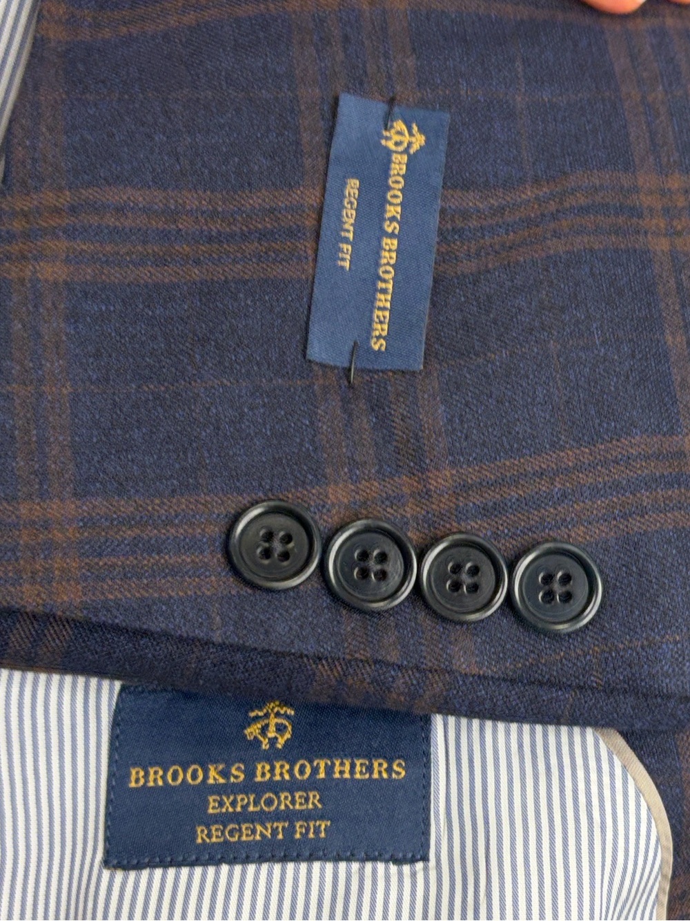 Brooks Brothers Explorer Blazer Men 48R Brown Navy Blue Wool Stretch Regent Fit